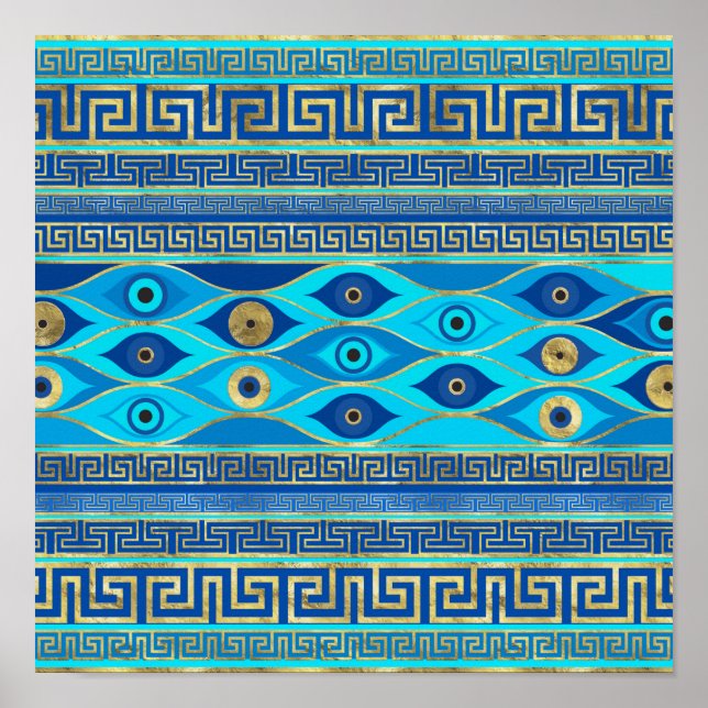 Greek Evil Eye and Greek Key ornament Poster (Front)