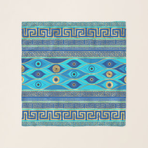 Greek Evil Eye and Greek Key ornament Scarf