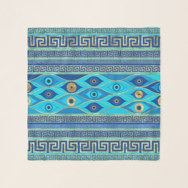 Greek Evil Eye and Greek Key ornament Scarf (Front)