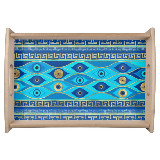 Greek Evil Eye and Greek Key ornament Serving Tray (Front)