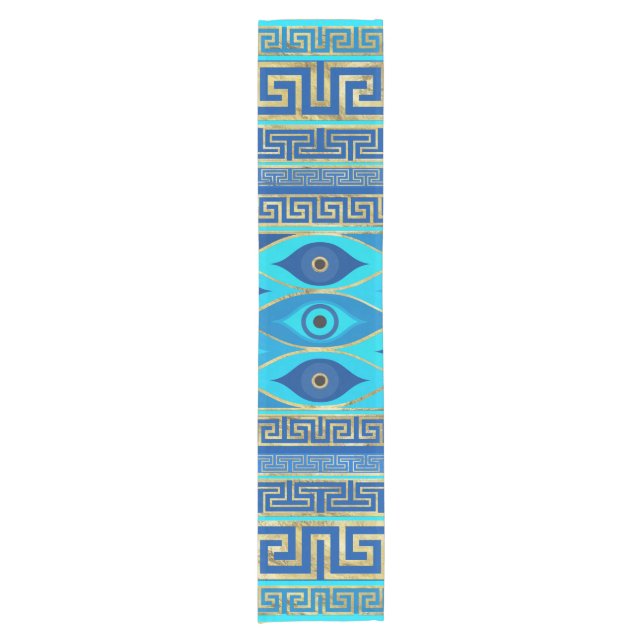 Greek Evil Eye and Greek Key ornament Short Table Runner (Front)
