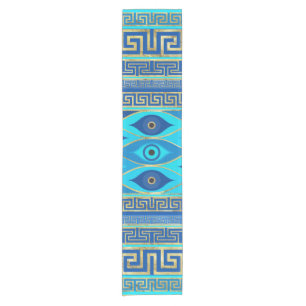 Greek Evil Eye and Greek Key ornament Short Table Runner