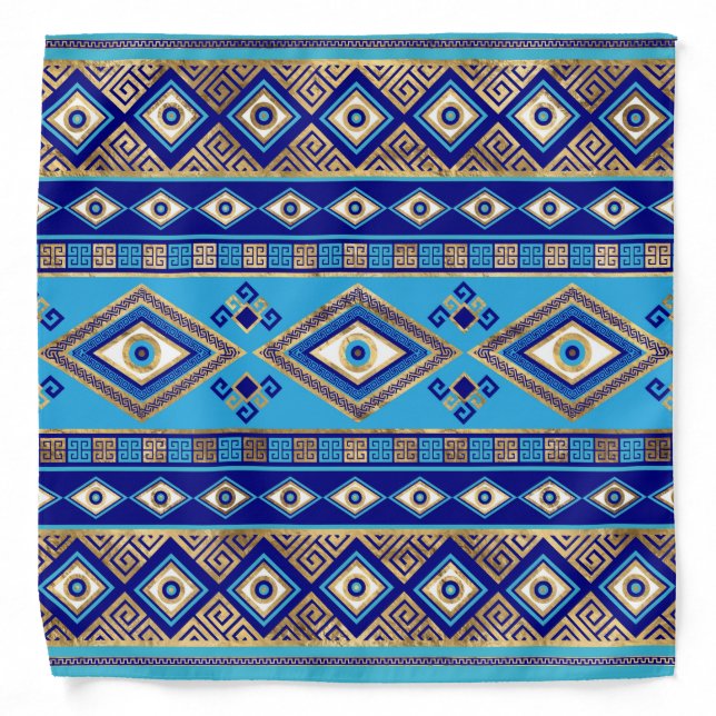 Greek Evil Eye and Meander Key Ornament Bandana (Front)