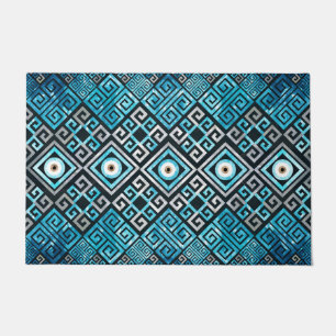 Greek Evil Eye and Meander Key Ornament Doormat
