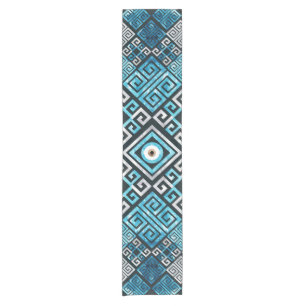 Greek Evil Eye and Meander Key Ornament Short Table Runner