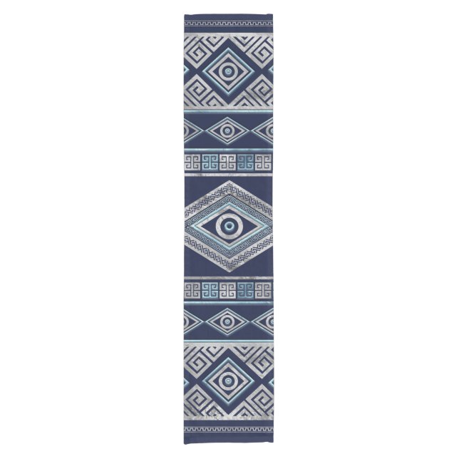 Greek Evil Eye and Meander Key Ornament Short Table Runner (Front)