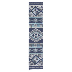 Greek Evil Eye and Meander Key Ornament Short Table Runner