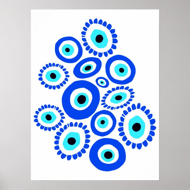 Greek Evil Eye Blue and White Graphic Poster (Front)