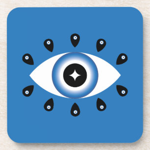 Greek Evil Eye Blue Black White Beverage Coaster