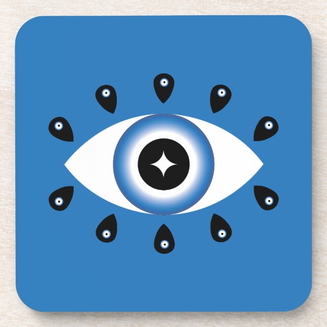 Greek Evil Eye Blue Black White Beverage Coaster (Front)