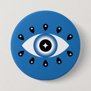Greek Evil Eye Blue Black White Button