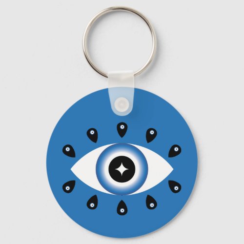 Greek Evil Eye Blue Black White Keychain