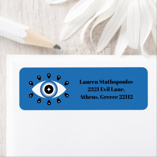 Greek Evil Eye Blue Black White Label