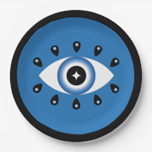 Greek Evil Eye Blue Black White Paper Plates