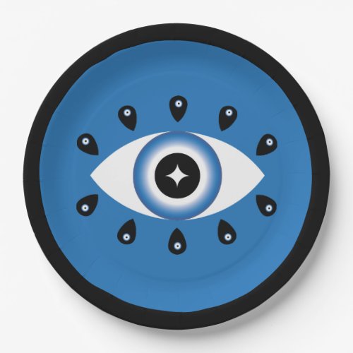 Greek Evil Eye Blue Black White Paper Plates