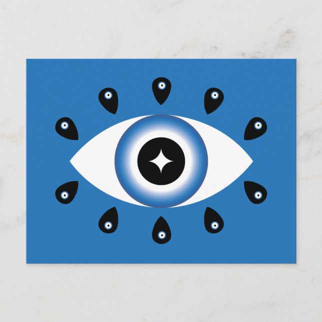 Greek Evil Eye Blue Black White Postcard (Front)