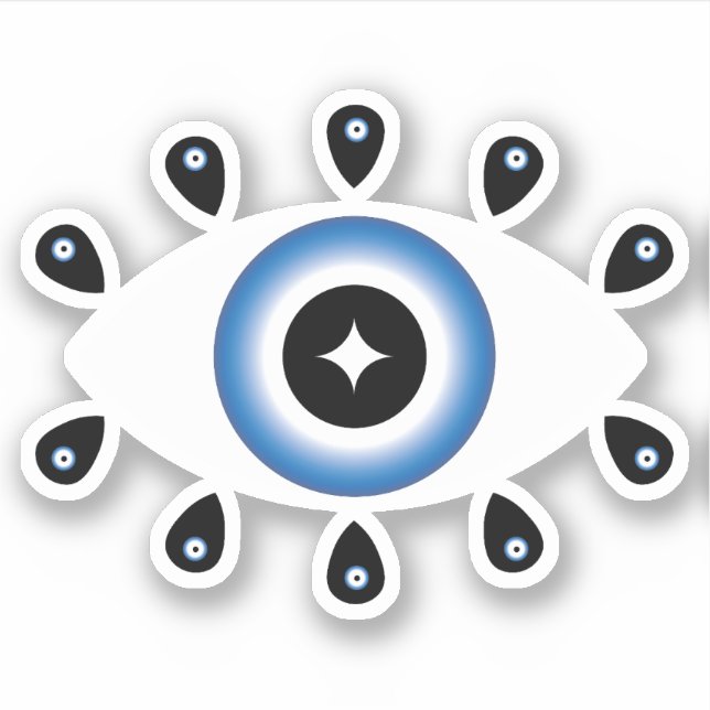 Greek Evil Eye Blue Black White Sticker (Front)