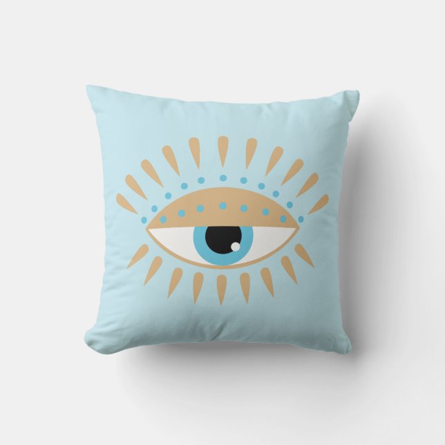 Greek Evil Eye Blue Throw Pillow (Front)
