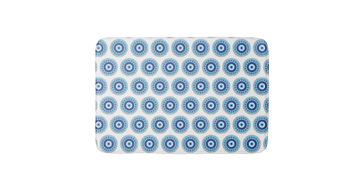 Greek Evil Eye Blue White Bath Mat | Zazzle