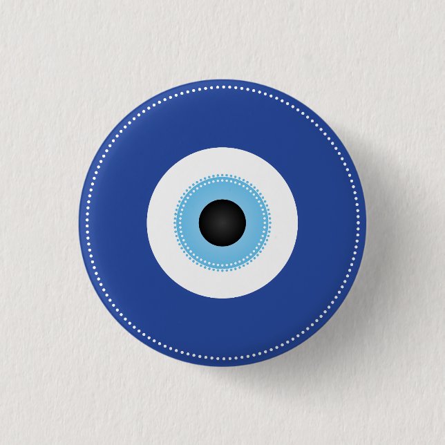 Greek Evil Eye Blue White Button (Front)