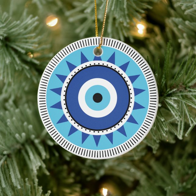 Greek Evil Eye Blue White Ceramic Ornament (Tree)