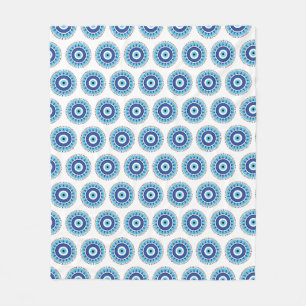 Greek Evil Eye Blue White Fleece Blanket
