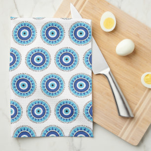Greek Evil Eye Blue White Kitchen Towel