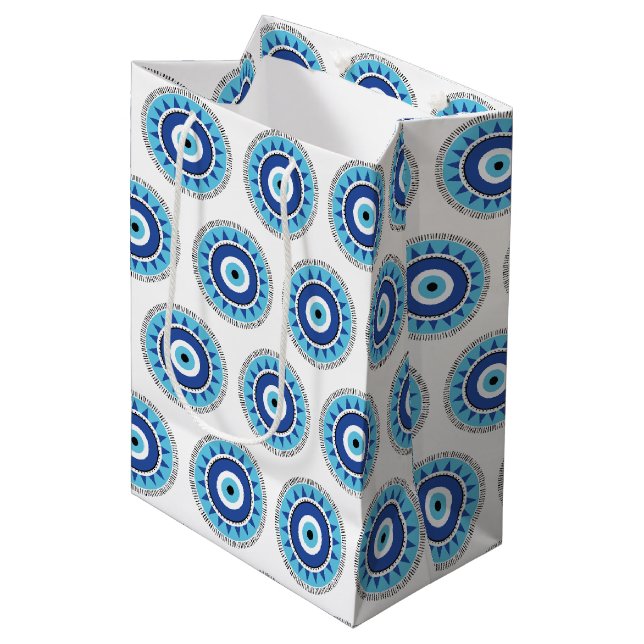 Greek Evil Eye Blue White Medium Gift Bag (Front Angled)