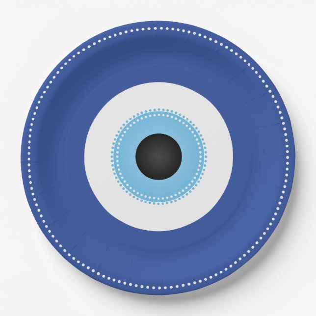 Greek Evil Eye Blue White Paper Plates (Front)