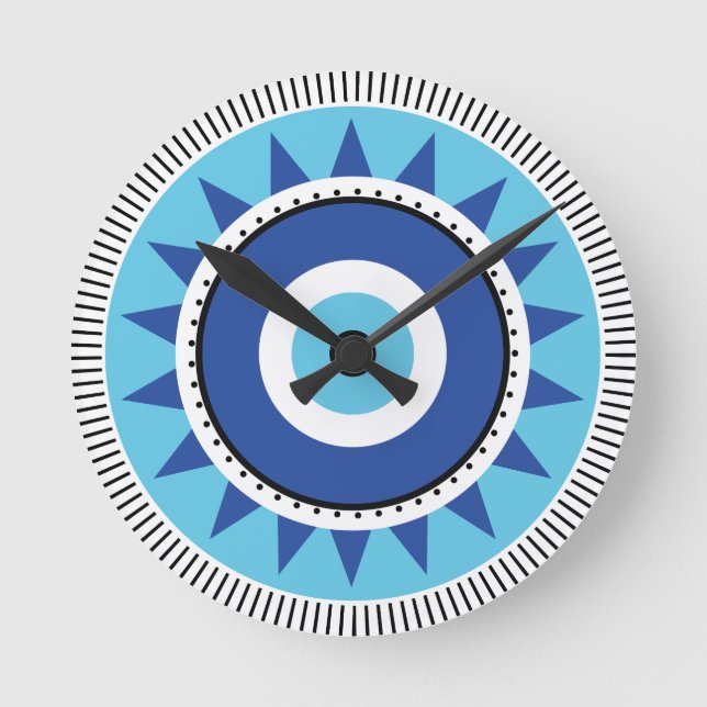 Greek Evil Eye Blue White Round Clock (Front)