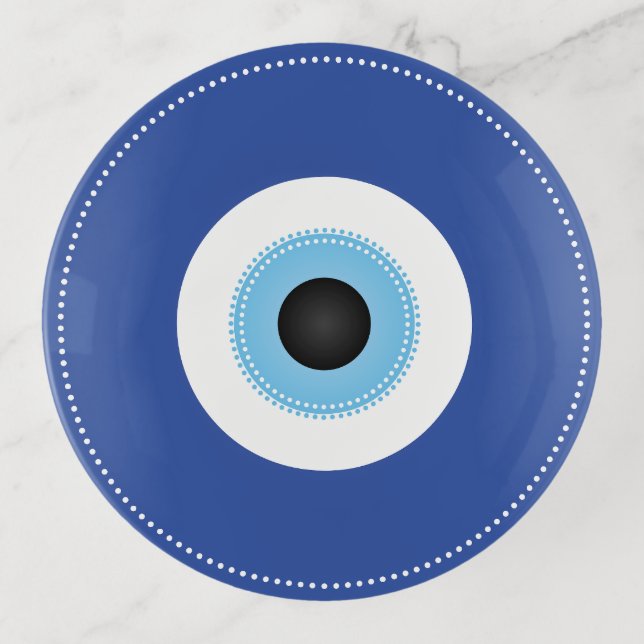 Greek Evil Eye Blue White Trinket Tray (Front)