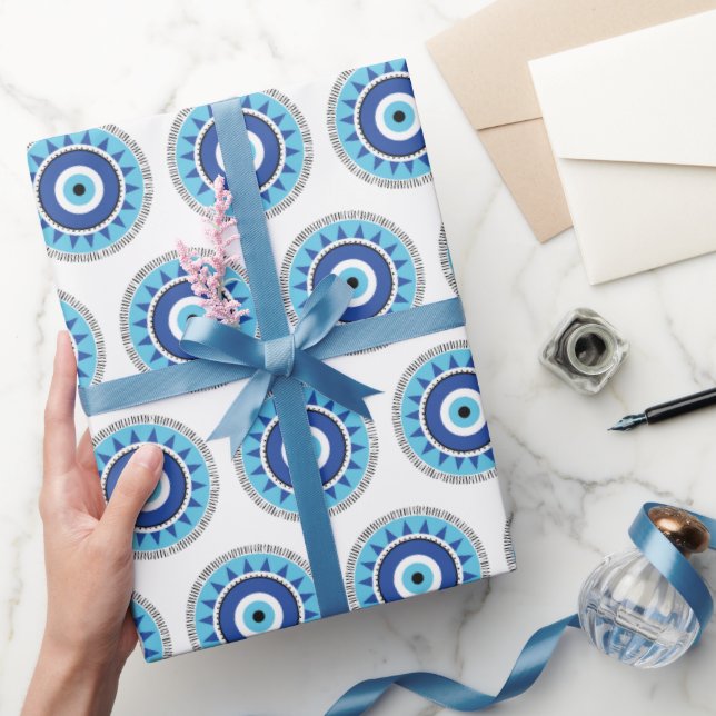 Greek Evil Eye Blue White Wrapping Paper (Gifting)