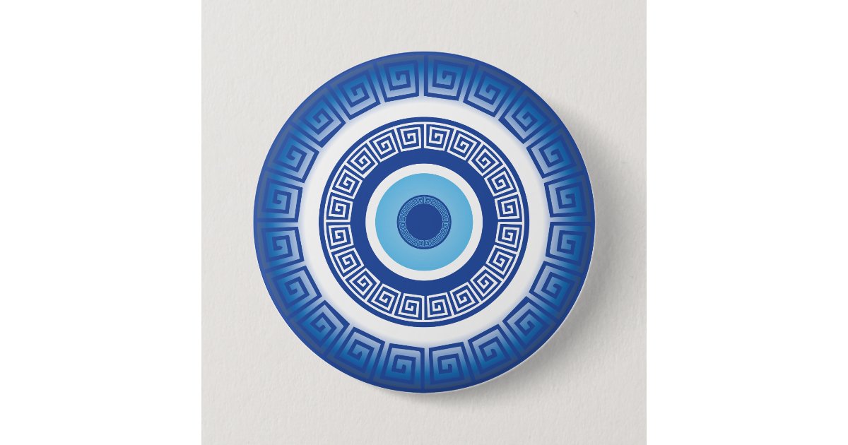 Greek Evil Eye In Greek Key Button | Zazzle