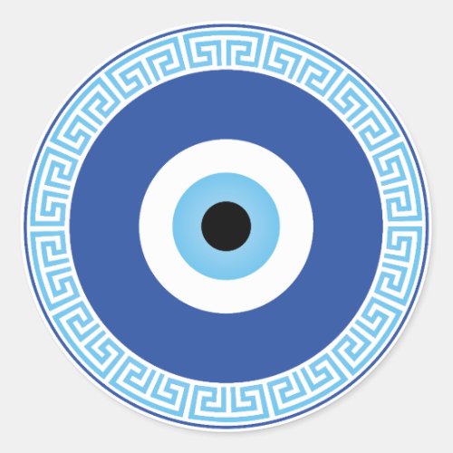Greek Evil Eye In Greek Key Classic Round Sticker