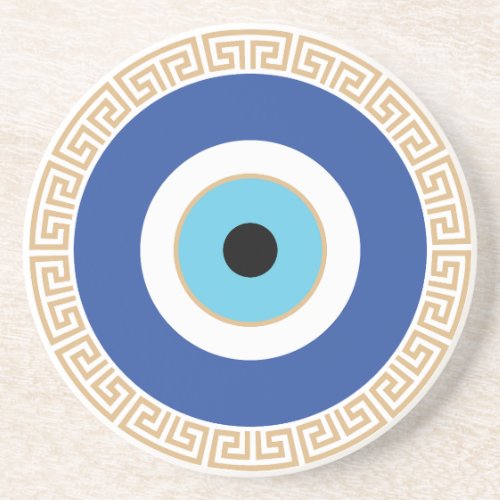 Greek Evil Eye In Greek Key Coaster