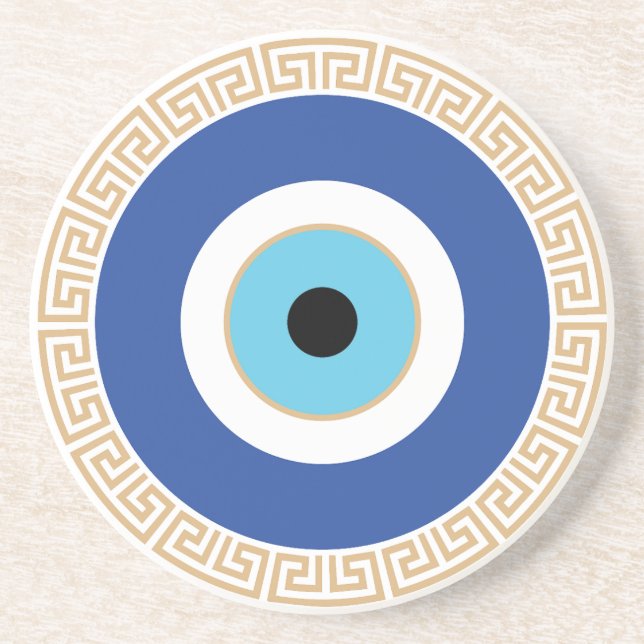 Greek Evil Eye In Greek Key Coaster (Front)
