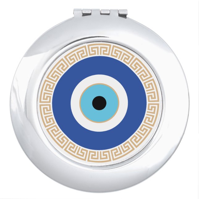 Greek Evil Eye In Greek Key Compact Mirror (Front)