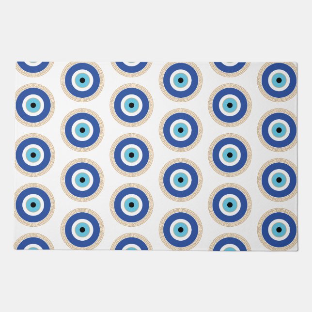 Greek Evil Eye In Greek Key Doormat (Front)