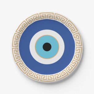 Greek Evil Eye In Greek Key Paper Plates