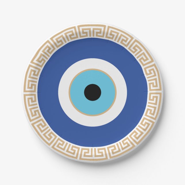Greek Evil Eye In Greek Key Paper Plates (Front)