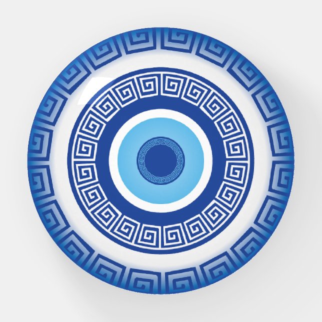 Greek Evil Eye In Greek Key Paperweight (Front)