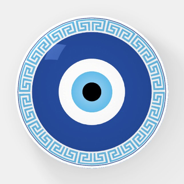 Greek Evil Eye In Greek Key Paperweight (Front)