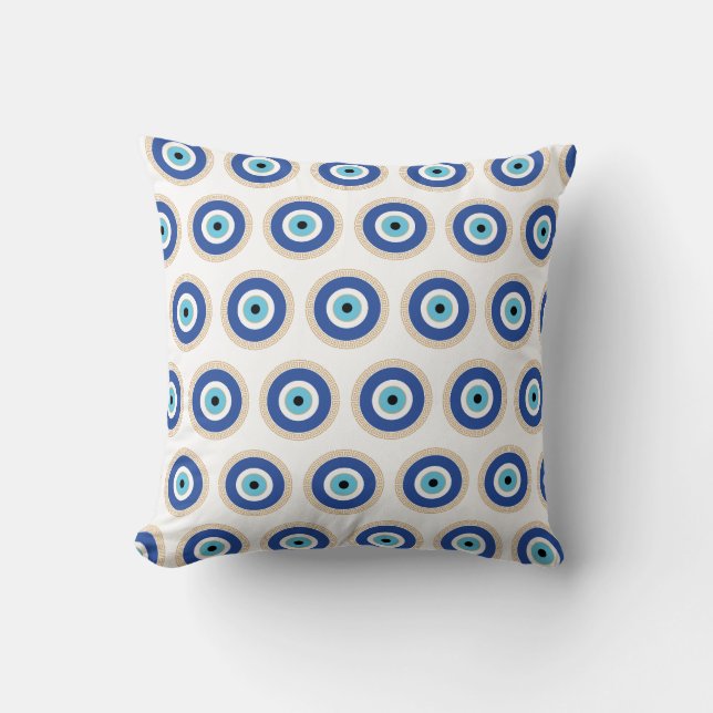 Greek Evil Eye In Greek Key Throw Pillow (Front)