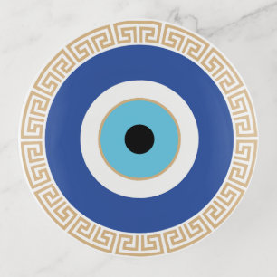 Greek Evil Eye In Greek Key Trinket Tray