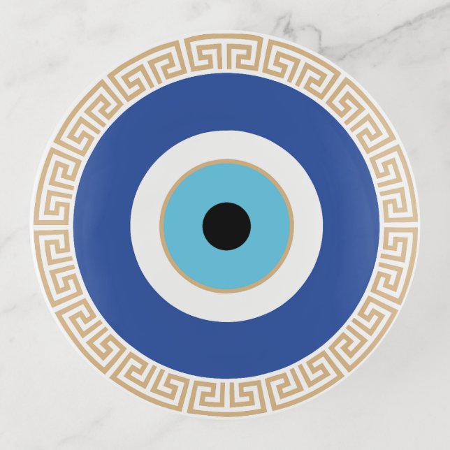 Greek Evil Eye In Greek Key Trinket Tray (Front)
