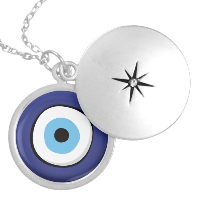 Greek Evil Eye Locket Necklace (Front)