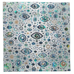 Greek Evil Eye pattern Abalone shell and gold Cloth Napkin