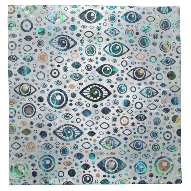 Greek Evil Eye pattern Abalone shell and gold Cloth Napkin (Front)