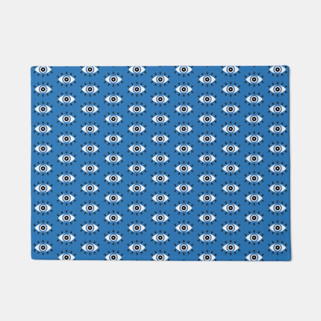 Greek Evil Eye Pattern Blue Black White Doormat (Front)