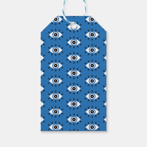 Greek Evil Eye Pattern Blue Black White Gift Tags